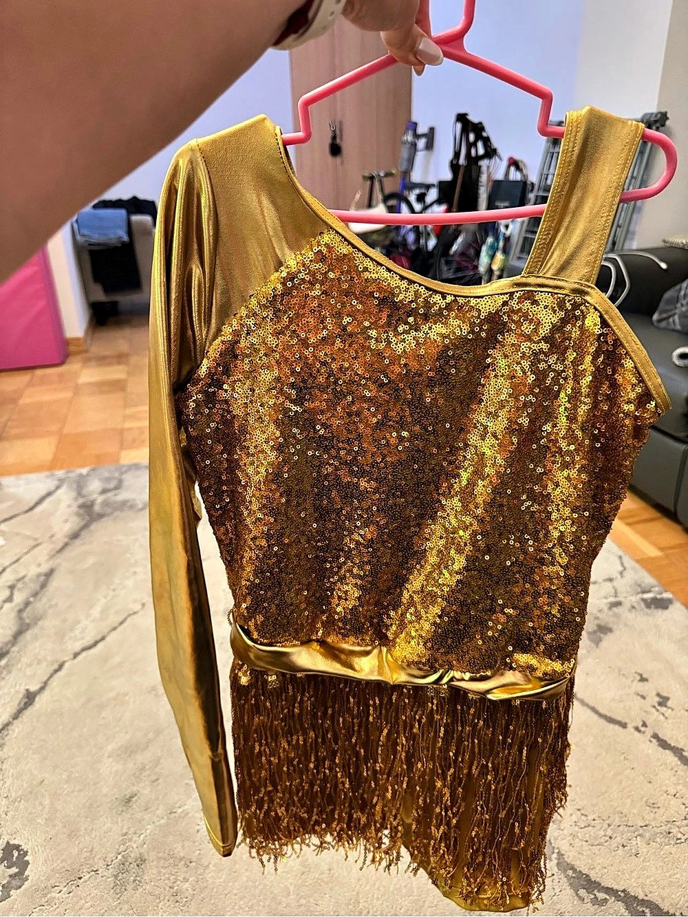 Weissman Gold Watch Gold Sequin Fringe Costume Top Size XXLC